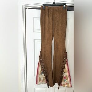 Judith March Tan Flare Pants with Fringe